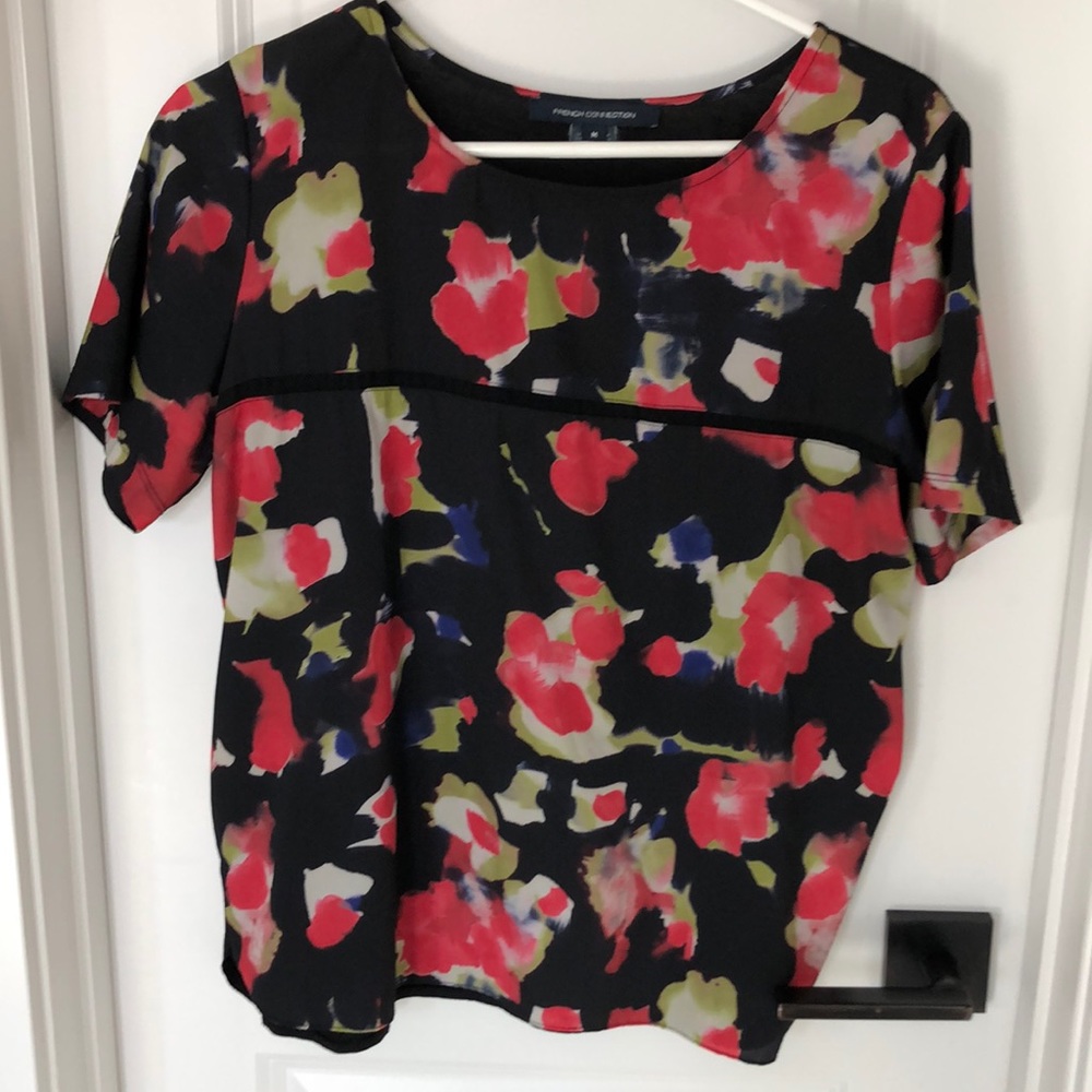 floral sheer panel causal blouse | M